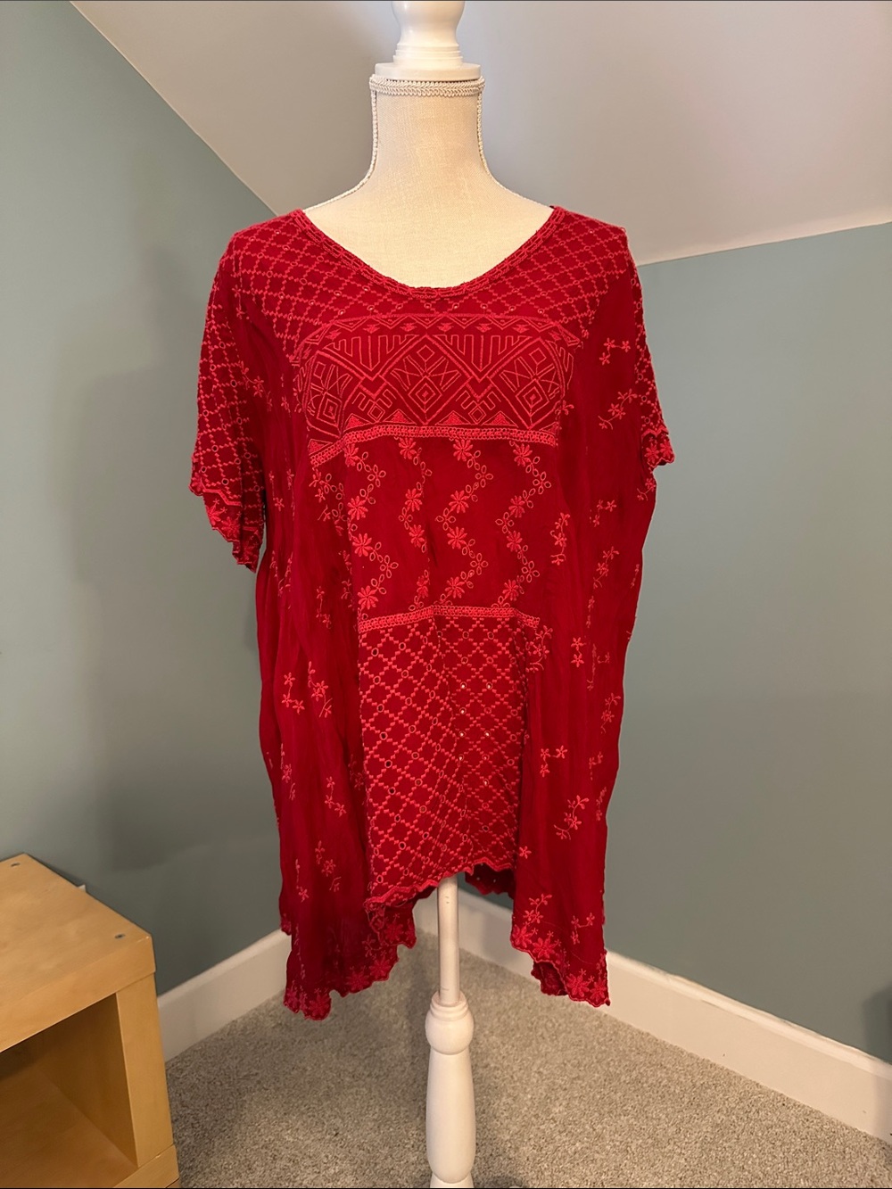 Johnny Was Red Embroidered Boho Tunic